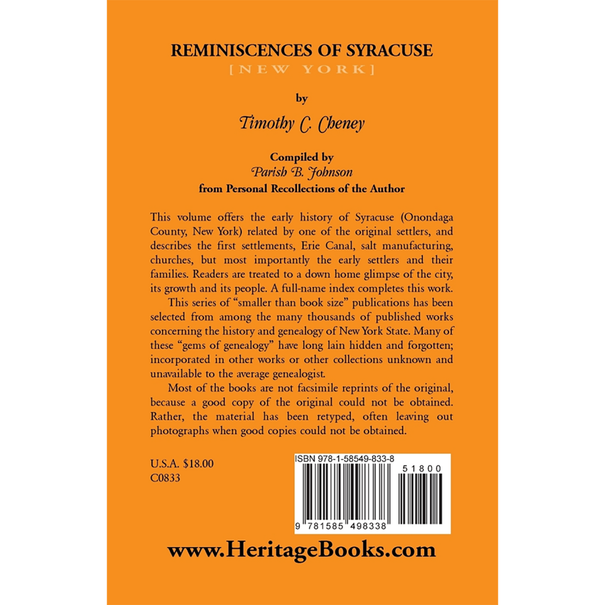 Reminiscences of Syracuse back cover