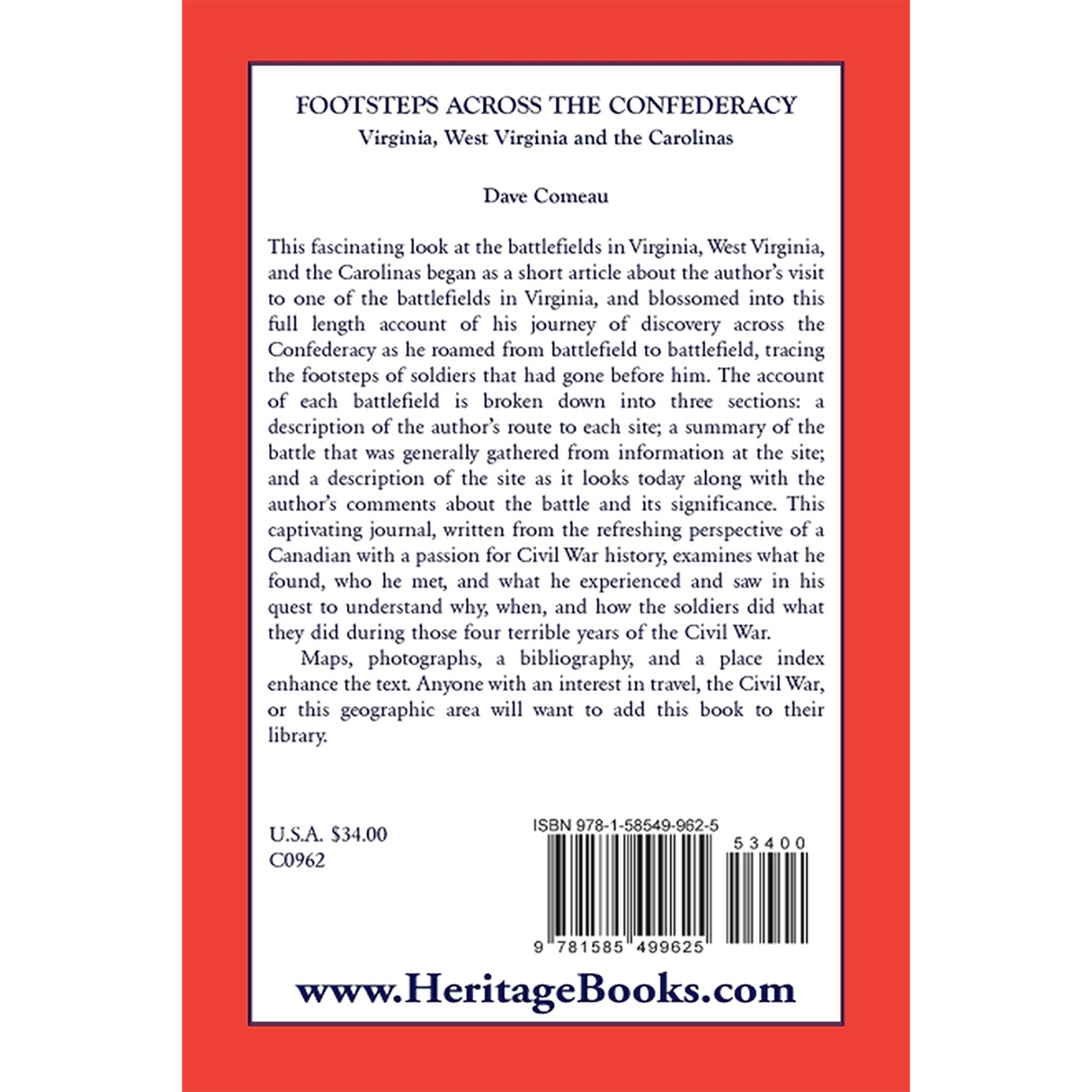 Footsteps Across the Confederacy: Virginia, West Virginia and the Carolinas back cover