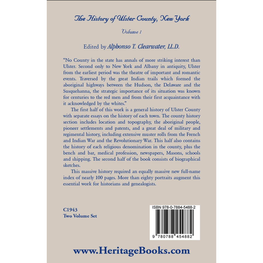 The History of Ulster County, New York Volume 1 back cover