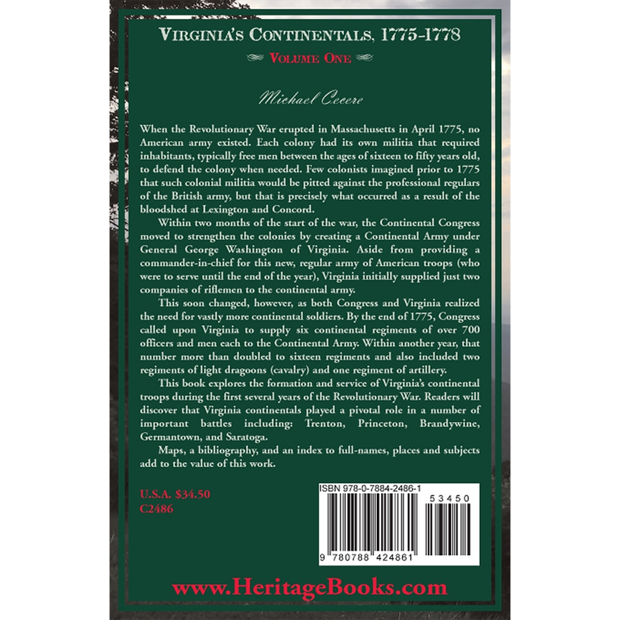 Virginia's Continentals, 1775-1778, Volume One back cover