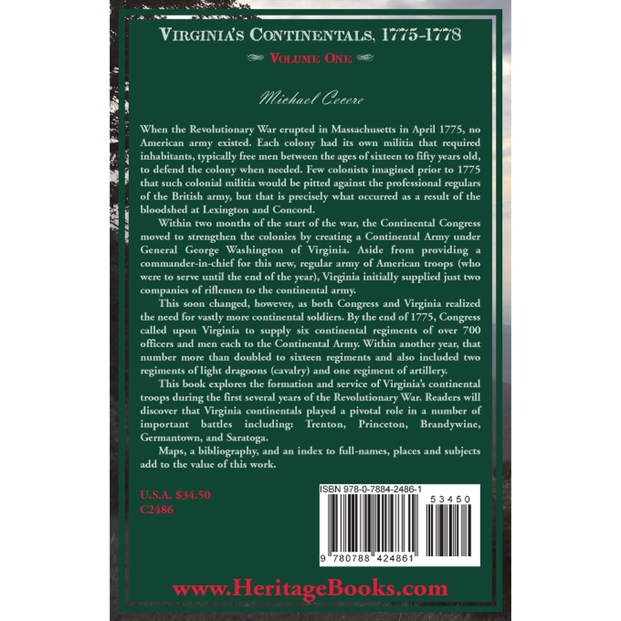 Virginia's Continentals, 1775-1778, Volume One back cover