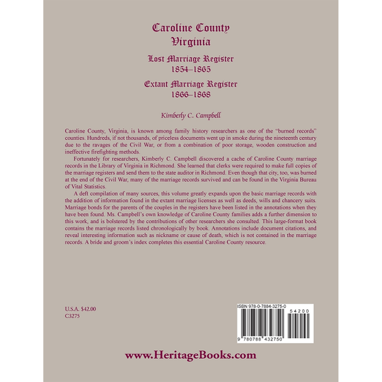 Caroline County, Virginia Lost Marriage Register, 1854-1865, Extant Marriage Register, 1866-1868 back cover