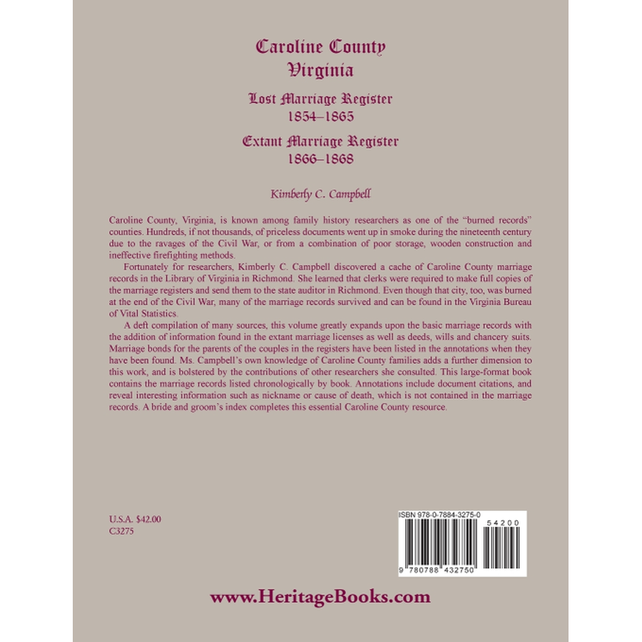 Caroline County, Virginia Lost Marriage Register, 1854-1865, Extant Marriage Register, 1866-1868 back cover
