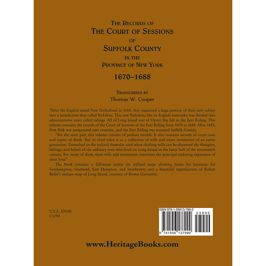 The Records of the Court of Sessions of Suffolk County in the Province of New York, 1670-1688 back cover