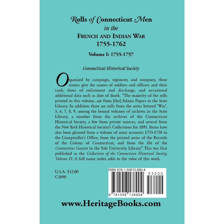 Rolls of Connecticut Men in the French and Indian War, 1755-1762, Volume 1, 1755-1757 back cover