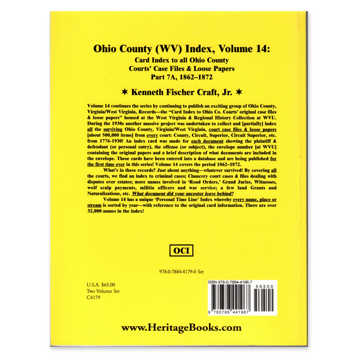 Ohio County (West Virginia) Index, Volume 14, part A back cover