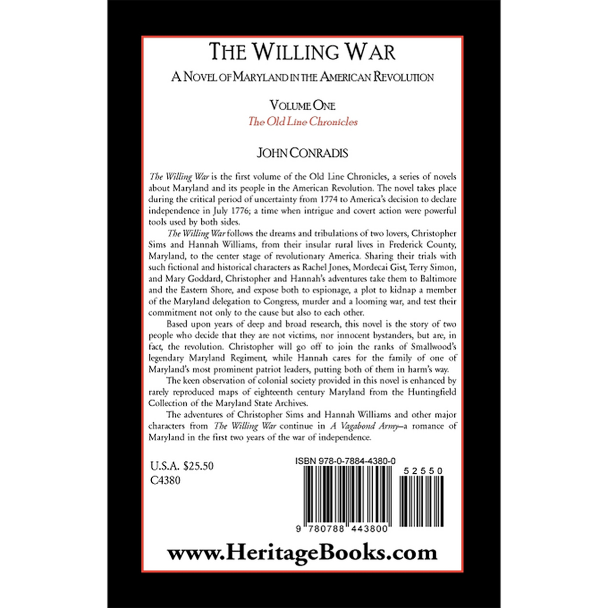 The Willing War: A Novel of Maryland in the American Revolution back cover