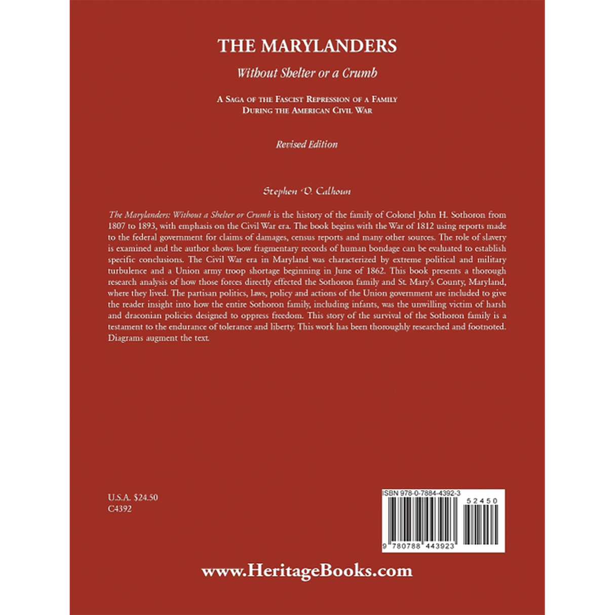 The Marylanders: Without Shelter or a Crumb, Revised Edition back cover