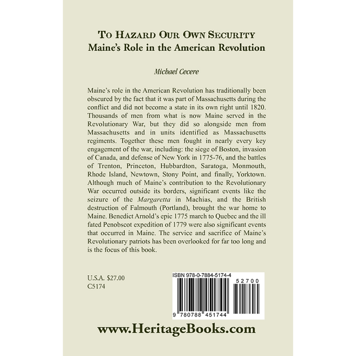 To Hazard Our Own Security: Maine's Role in the American Revolution back cover