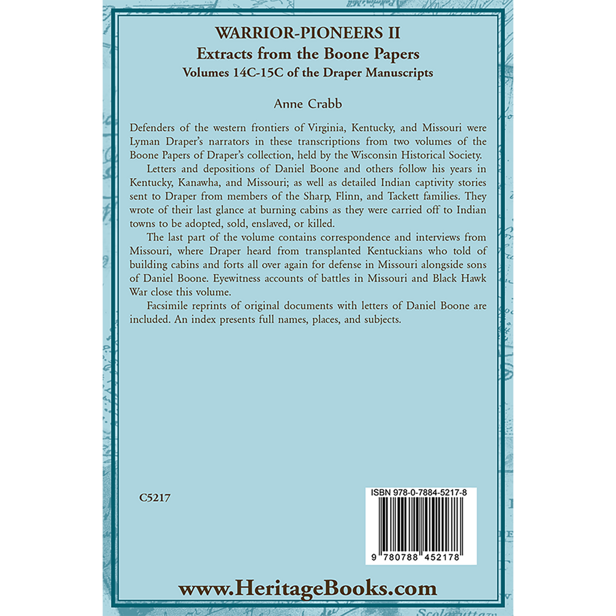 Warrior-Pioneers II: Extracts from the Boone Papers, Volumes 14C-15C of the Draper Manuscripts back cover