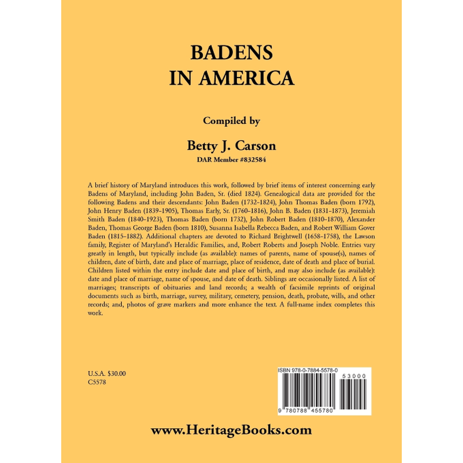 Badens in America back cover