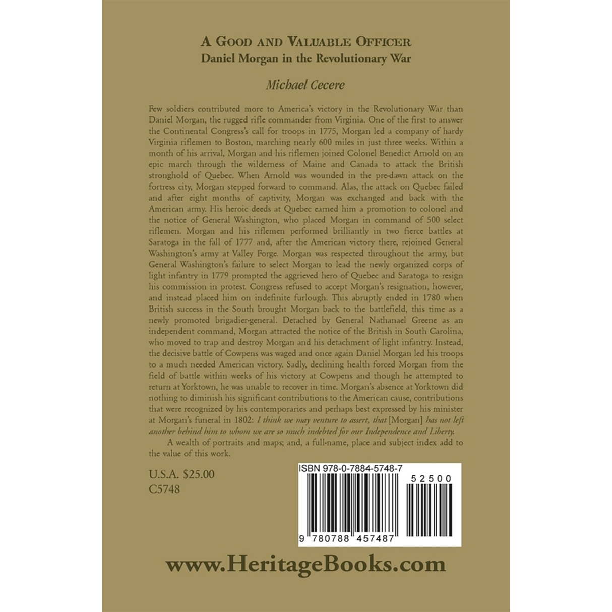A Good and Valuable Officer: Daniel Morgan in the Revolutionary War back cover
