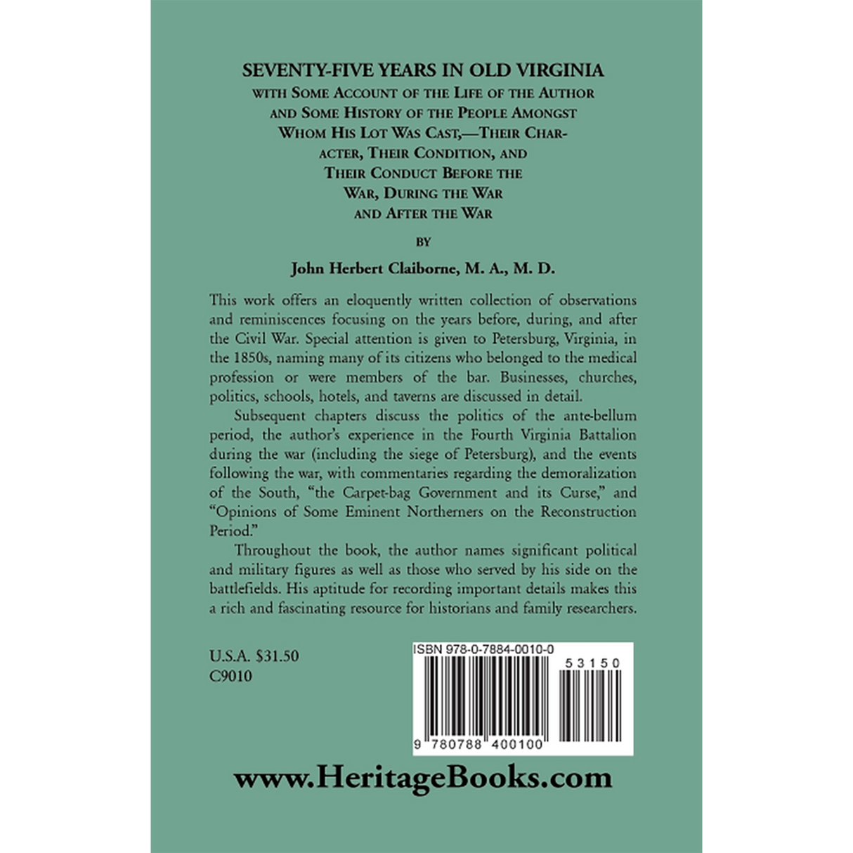 Seventy-Five Years in Old Virginia back cover