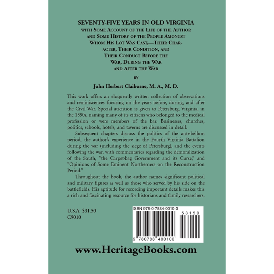 Seventy-Five Years in Old Virginia back cover