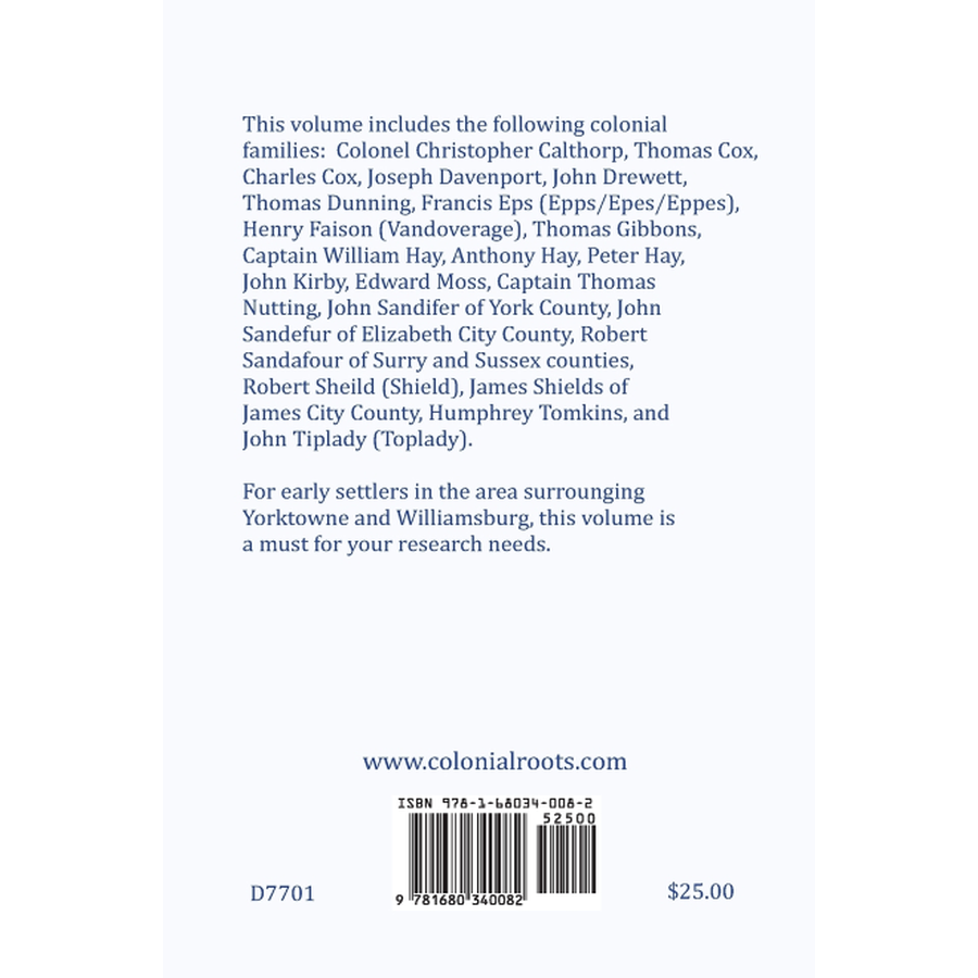 Colonial Families of York County, Virginia, Volume 1 back cover