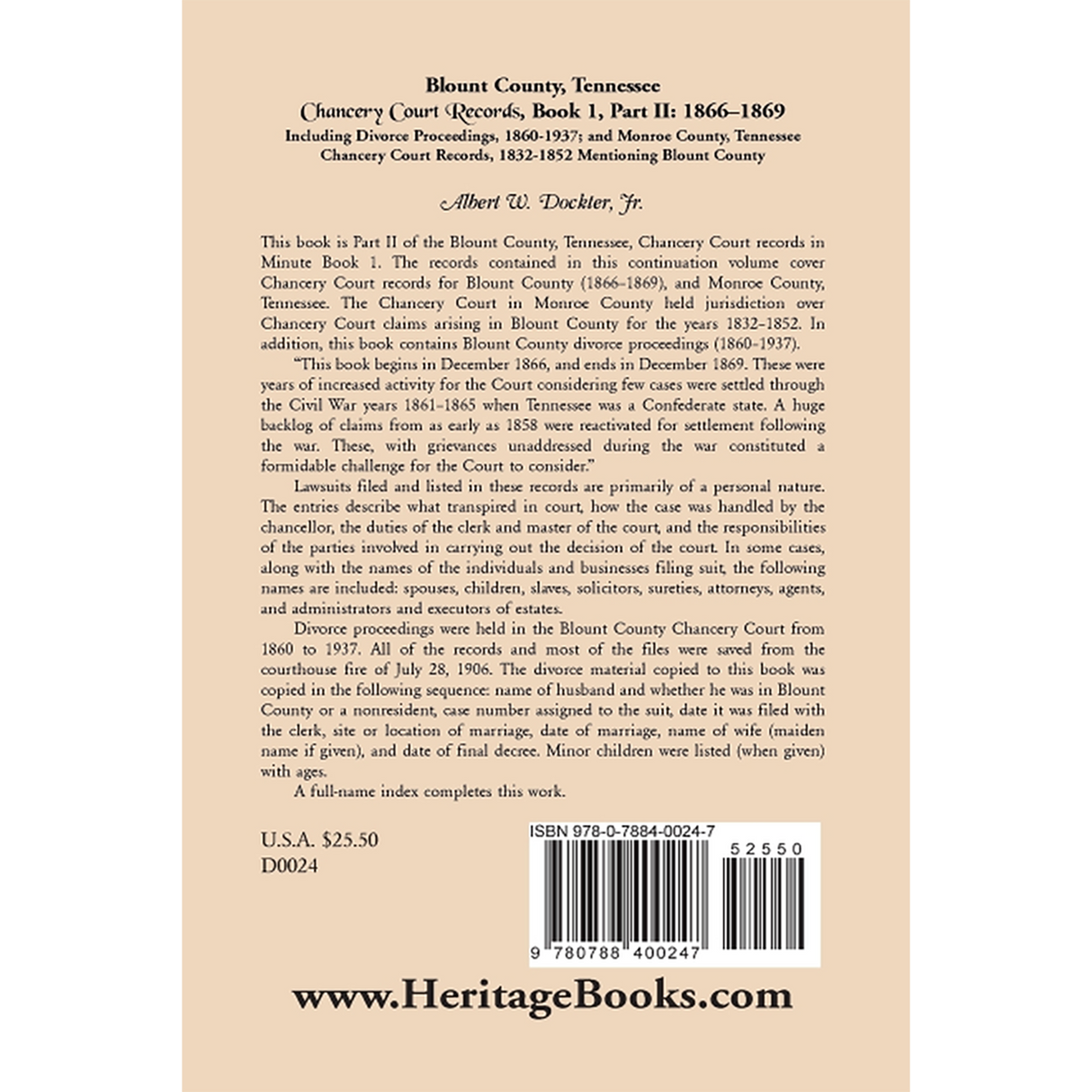 Blount County, Tennessee Chancery Court Records, Book 1, part II, 1866-1869 back cover