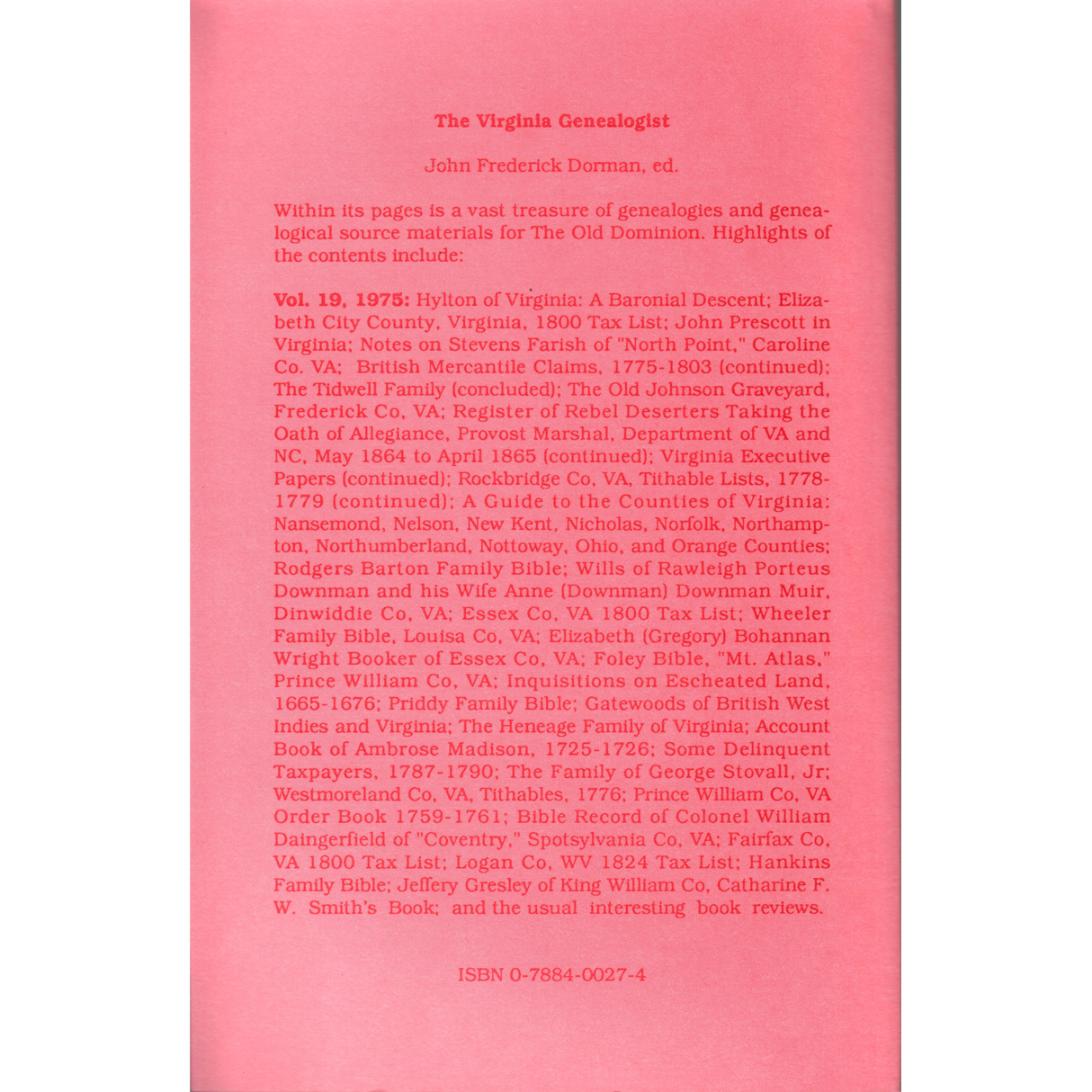 The Virginia Genealogist, Volume 19, 1975 back cover
