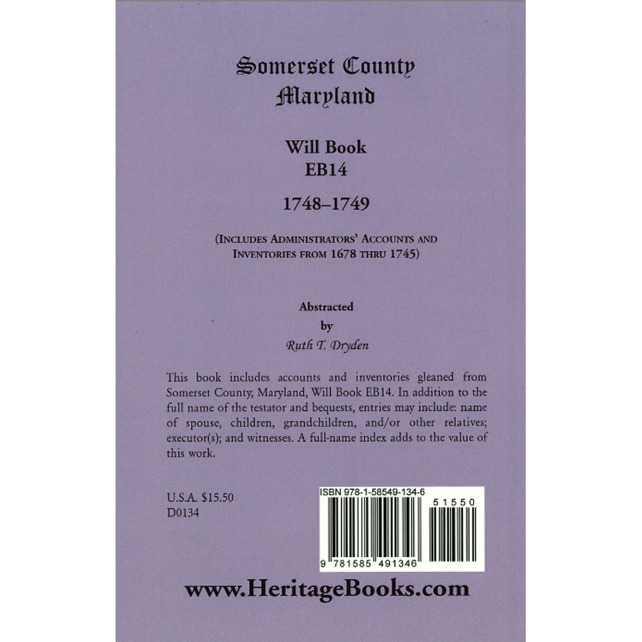 Somerset County, Maryland Will Book EB14, 1748-1749 back cover