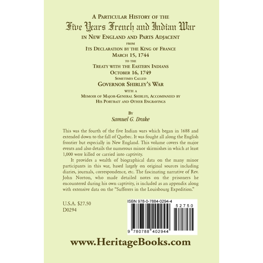 A Particular History of the Five Years French and Indian War back cover