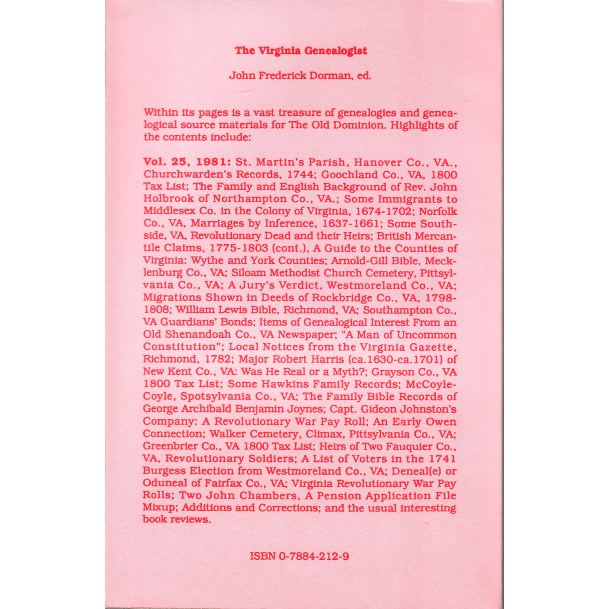 The Virginia Genealogist, Volume 27, 1983 back cover