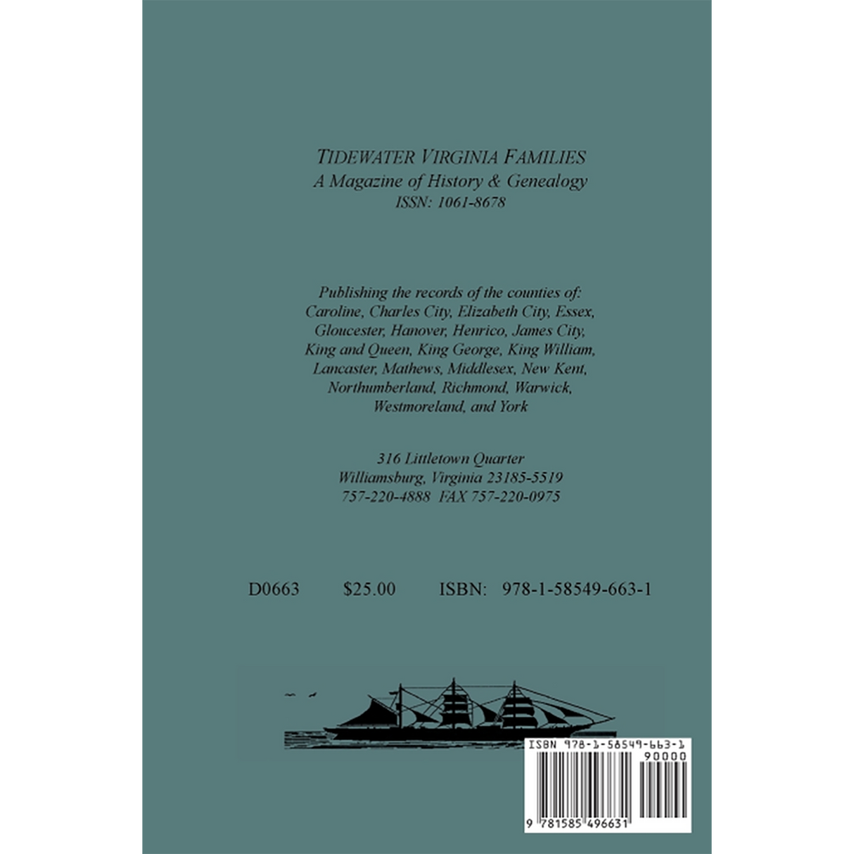 Tidewater Virginia Families: A Magazine of History and Genealogy, Volume 3, May 1994-Feb 1995 back cover