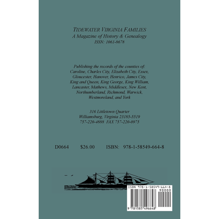 Tidewater Virginia Families: A Magazine of History and Genealogy, Volume 4, May 1995-Feb 1996 back cover