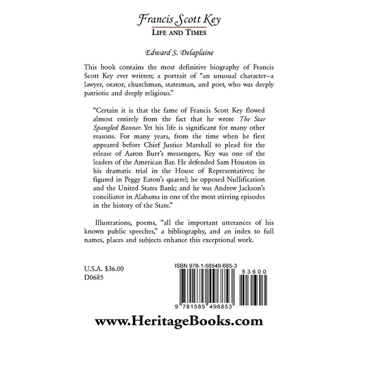 Francis Scott Key: Life and Times back cover