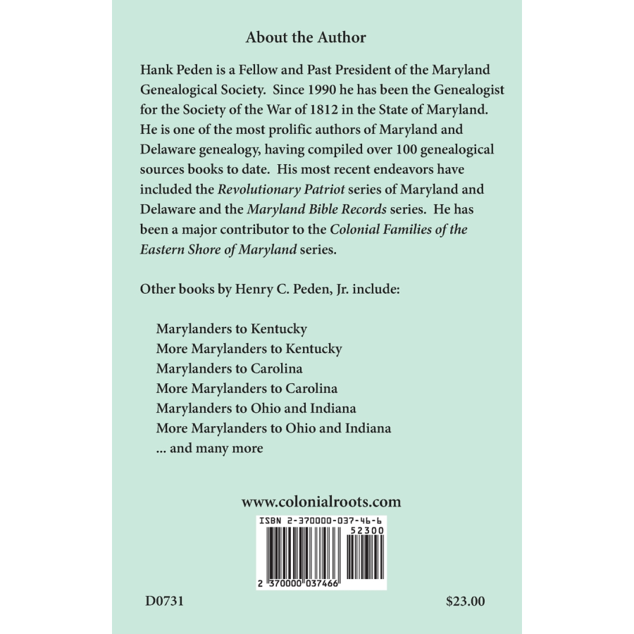 Marylanders to Tennessee, 1775-1835 back cover