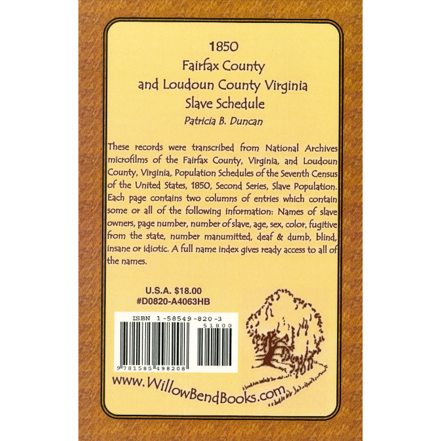 1850 Fairfax County and Loudoun County, Virginia Slave Schedule