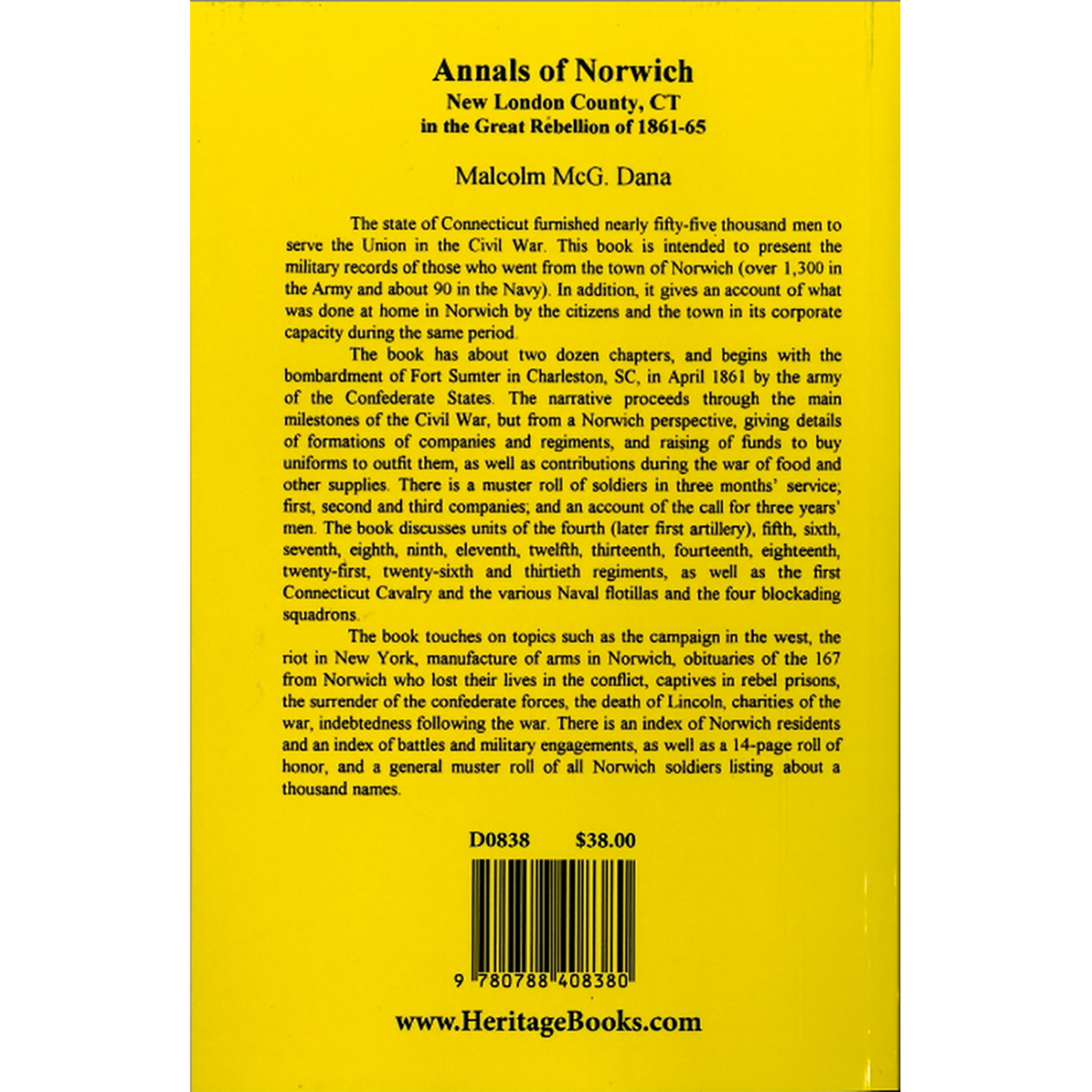 Annals of Norwich, New London County, Connecticut in the Great Rebellion of 1861-65 back cover