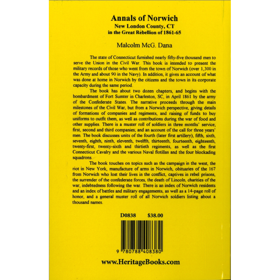 Annals of Norwich, New London County, Connecticut in the Great Rebellion of 1861-65 back cover
