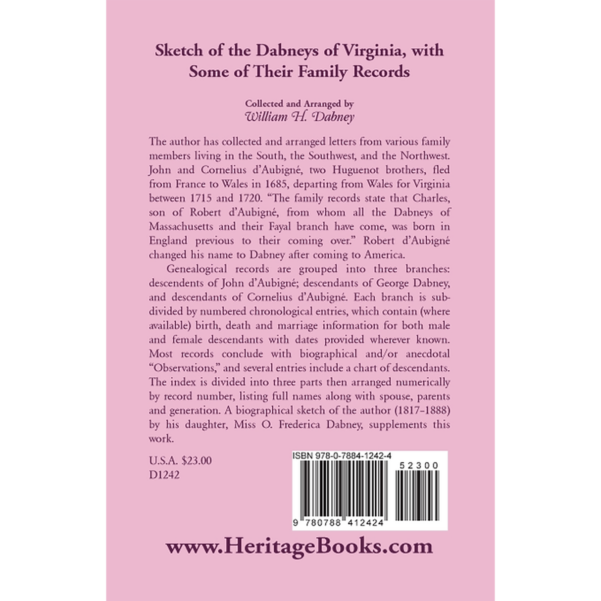 Sketch of the Dabneys of Virginia, With Some Of Their Family Records back cover