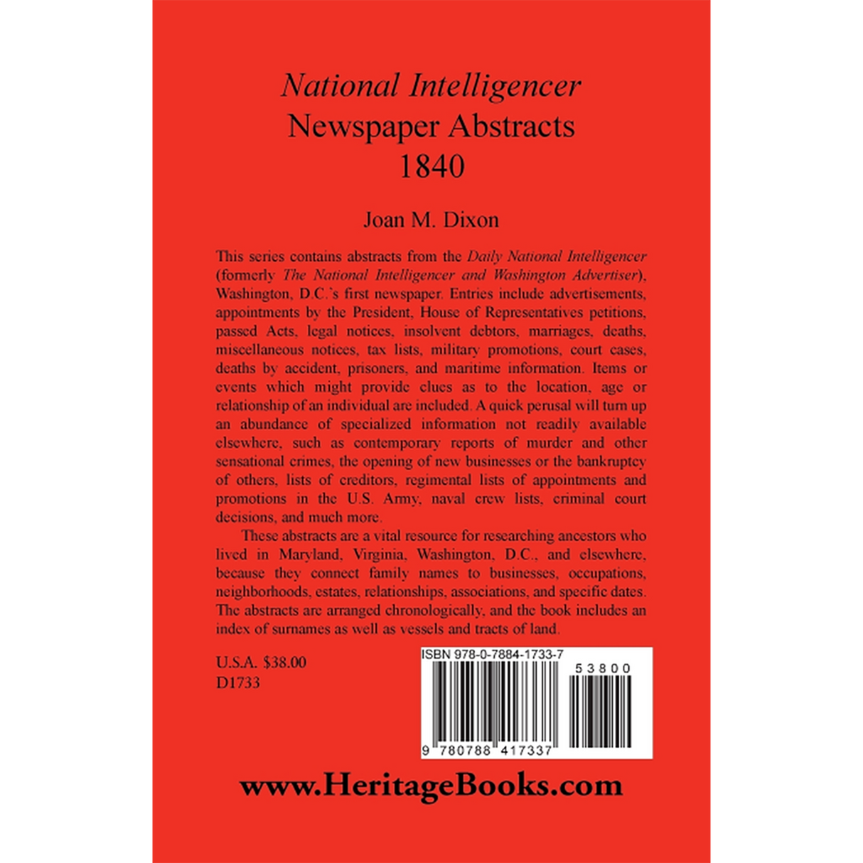 National Intelligencer Newspaper Abstracts, 1840 back cover