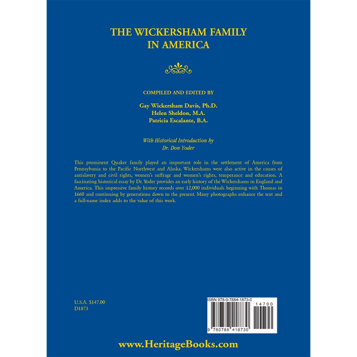 The Wickersham Family in America back cover
