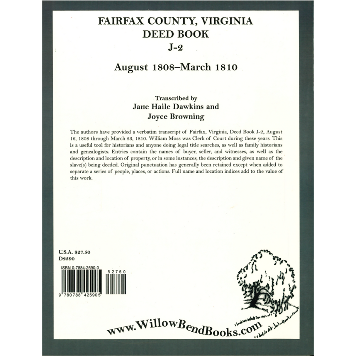 Fairfax County, Virginia Deed Book J-2, 1808-1810 back cover