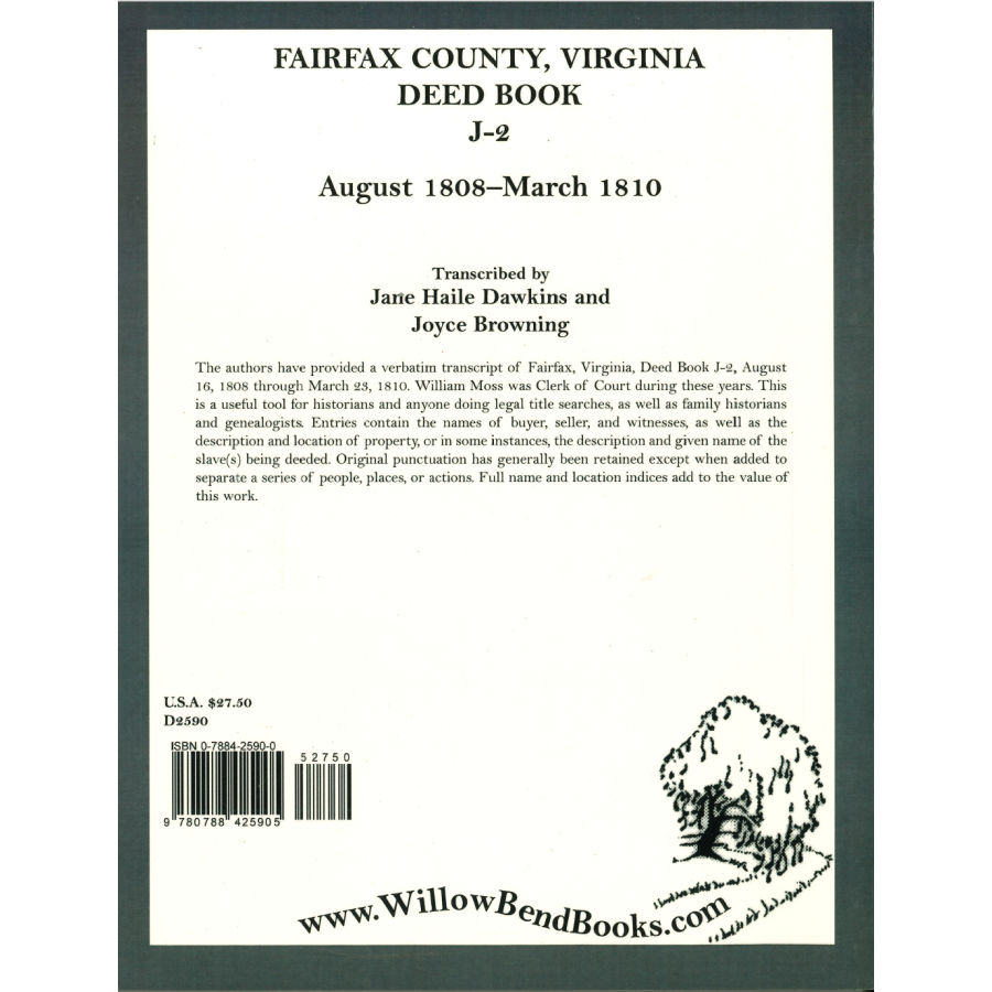 Fairfax County, Virginia Deed Book J-2, 1808-1810 back cover