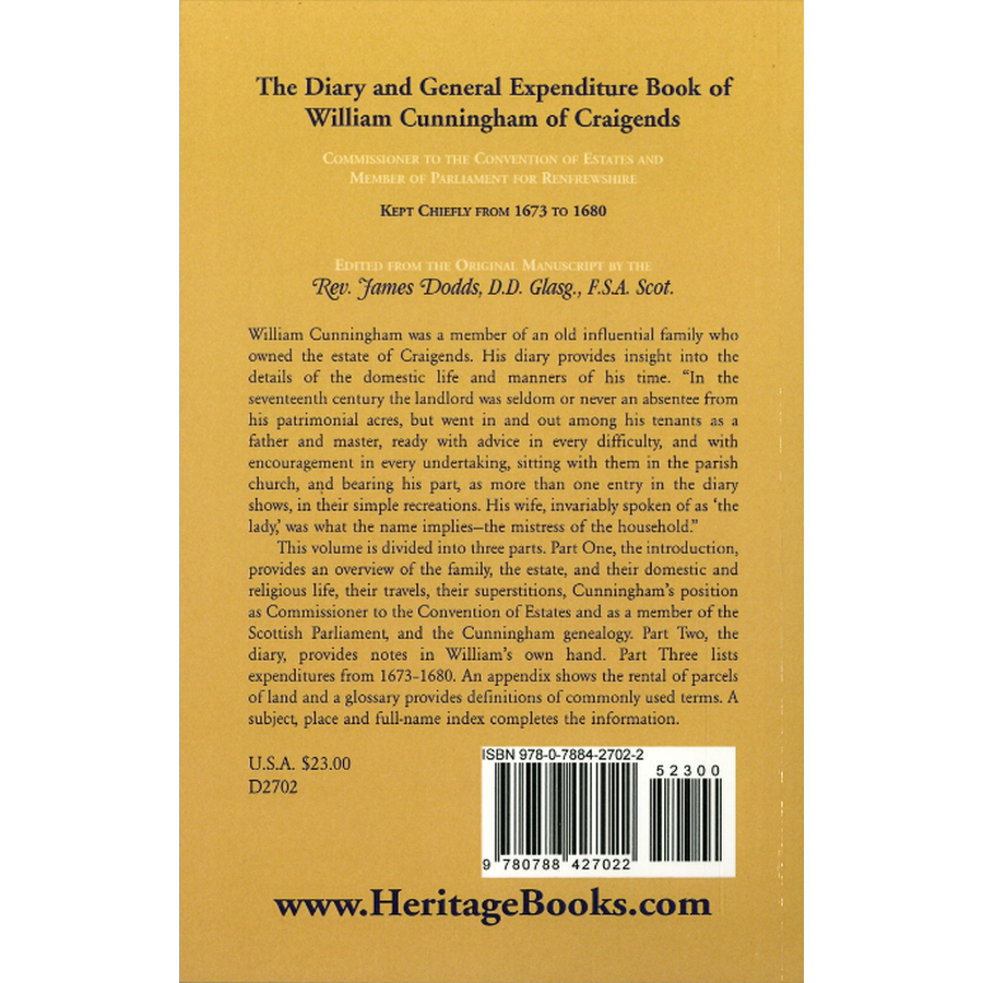 The Diary and General Expenditure Book of William Cunningham of Craigends back cover