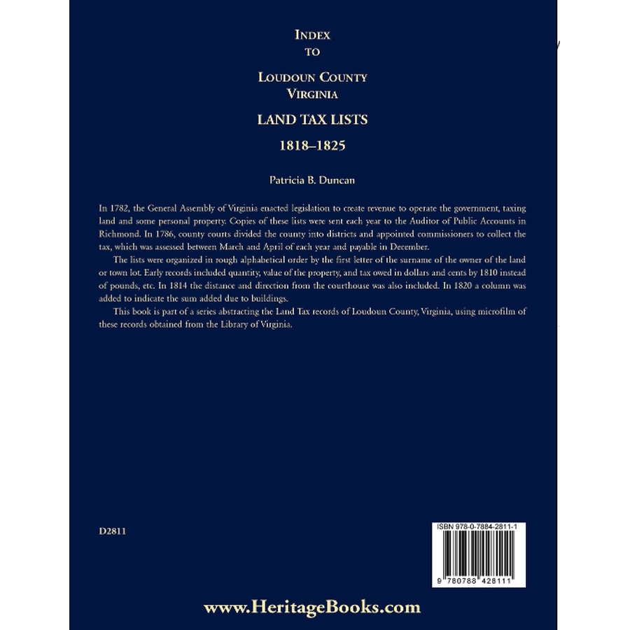 Index to Loudoun County, Virginia Land Tax Lists, 1818-1825 back cover