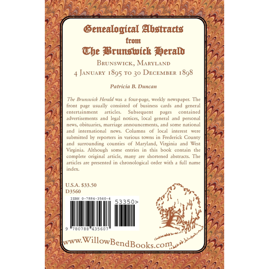 Genealogical Abstracts from the Brunswick Herald, Brunswick, Maryland 4 January 1895 to 30 December 1898 back cover