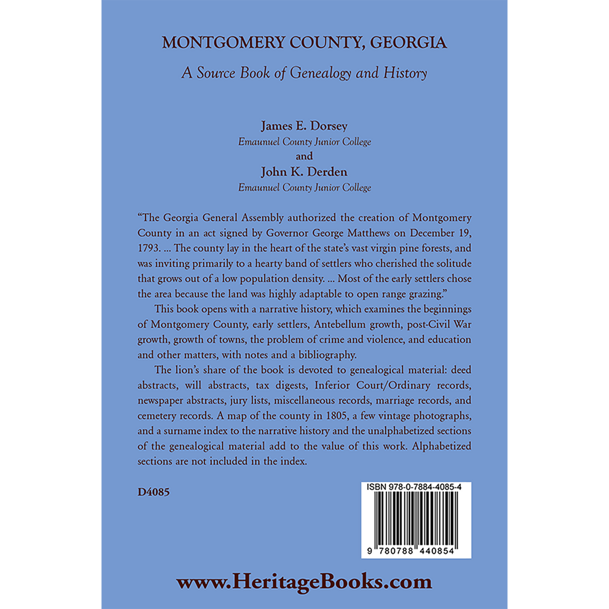 Montgomery County, Georgia: A Source Book of Genealogy and History
