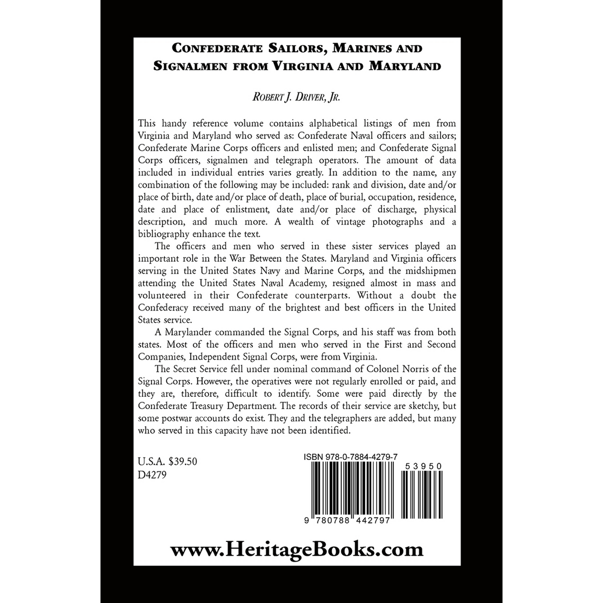 Confederate Sailors, Marines and Signalmen from Virginia and Maryland back cover
