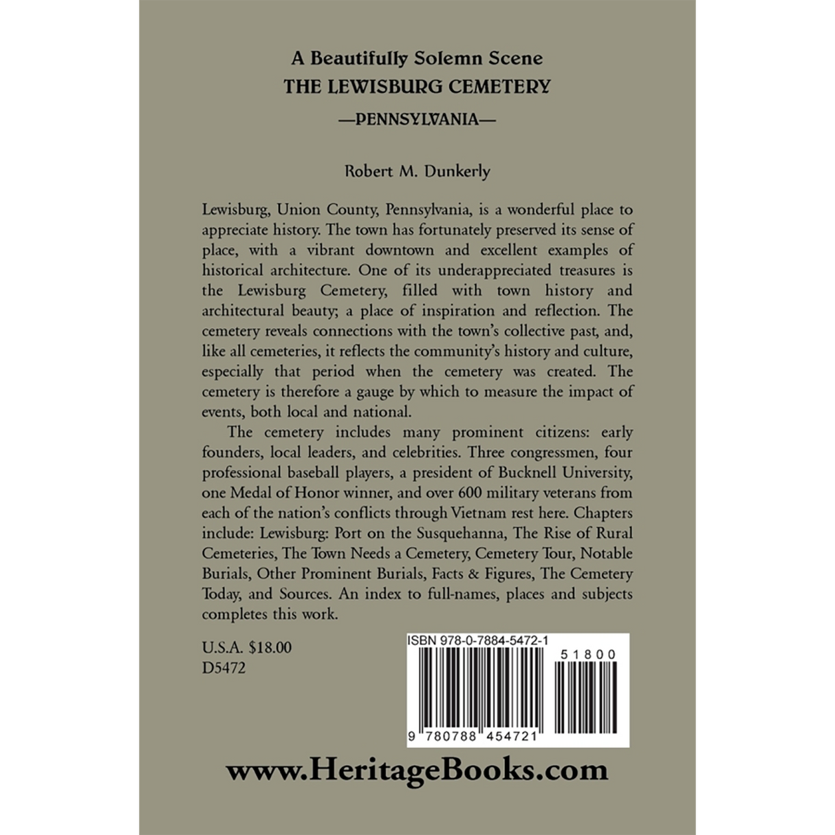 A Beautifully Solemn Scene: The Lewisburg Cemetery, Pennsylvania back cover