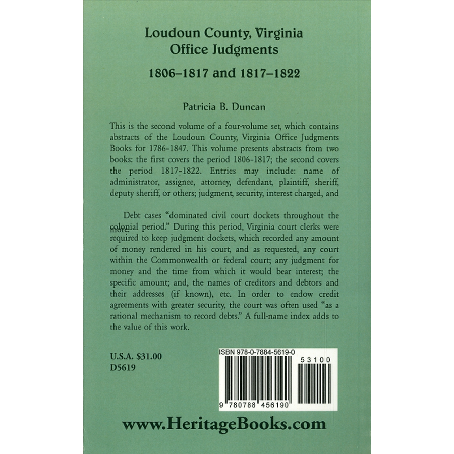 Loudoun County, Virginia Office Judgments, 1806-1817 and 1817-1822 back cover