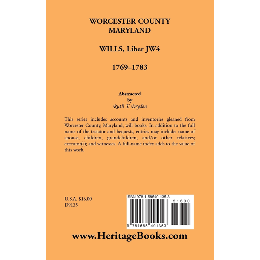 Worcester County, Maryland Will Books, Liber JW4, 1769-1783 back cover