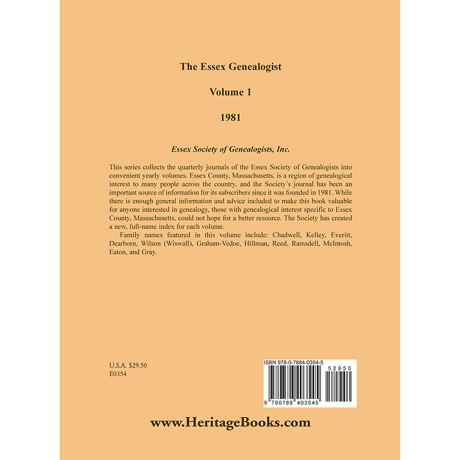 The Essex Genealogist, Volume 1, 1981 back cover
