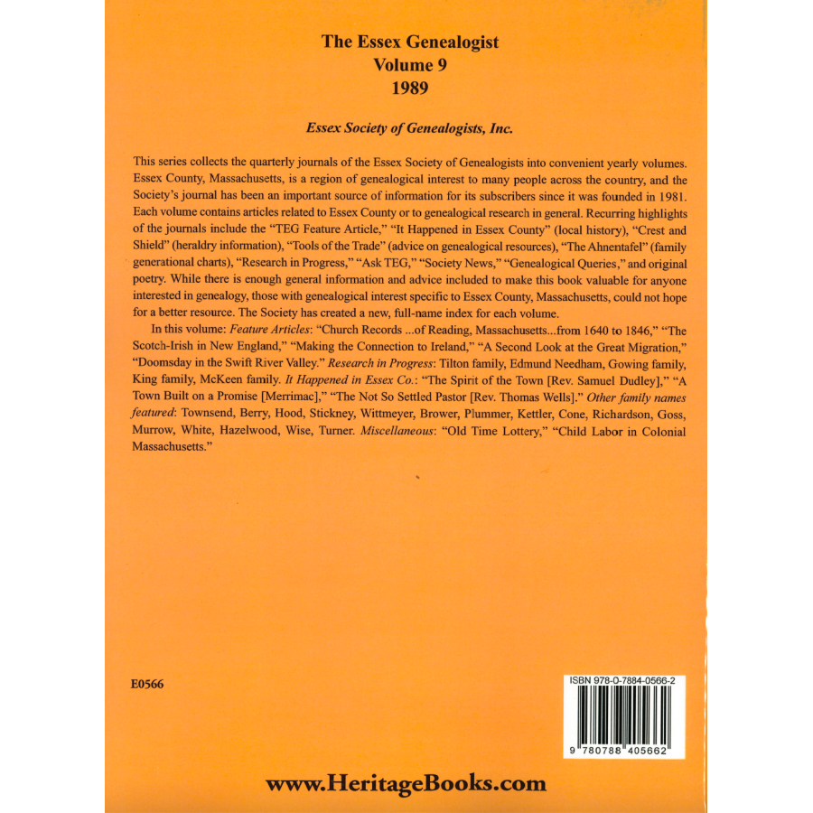 The Essex Genealogist, Volume 9, 1989
