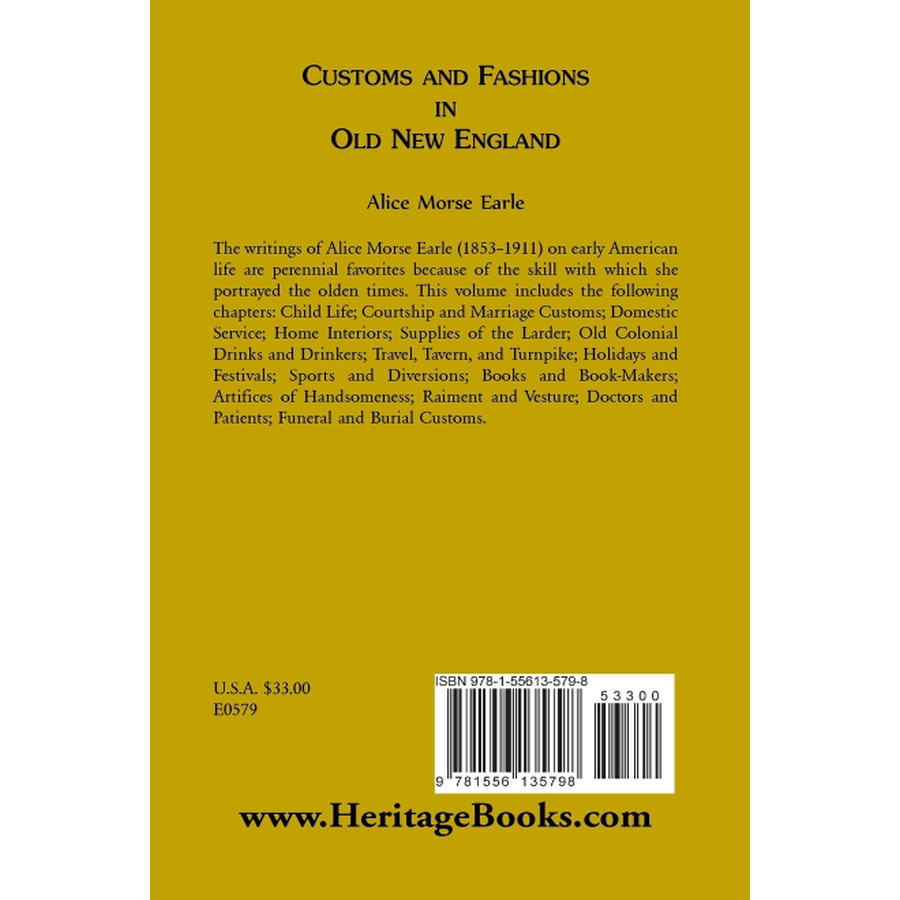 Customs and Fashions in Old New England back cover