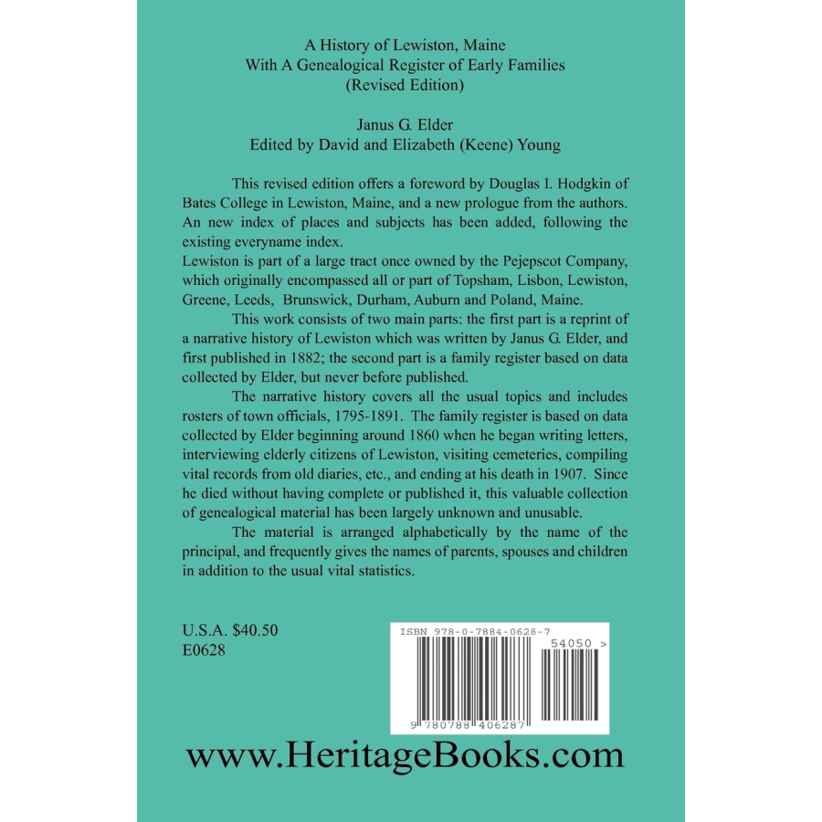 A History of Lewiston, Maine, With a Genealogical Register of Early Families (Revised Edition) back cover