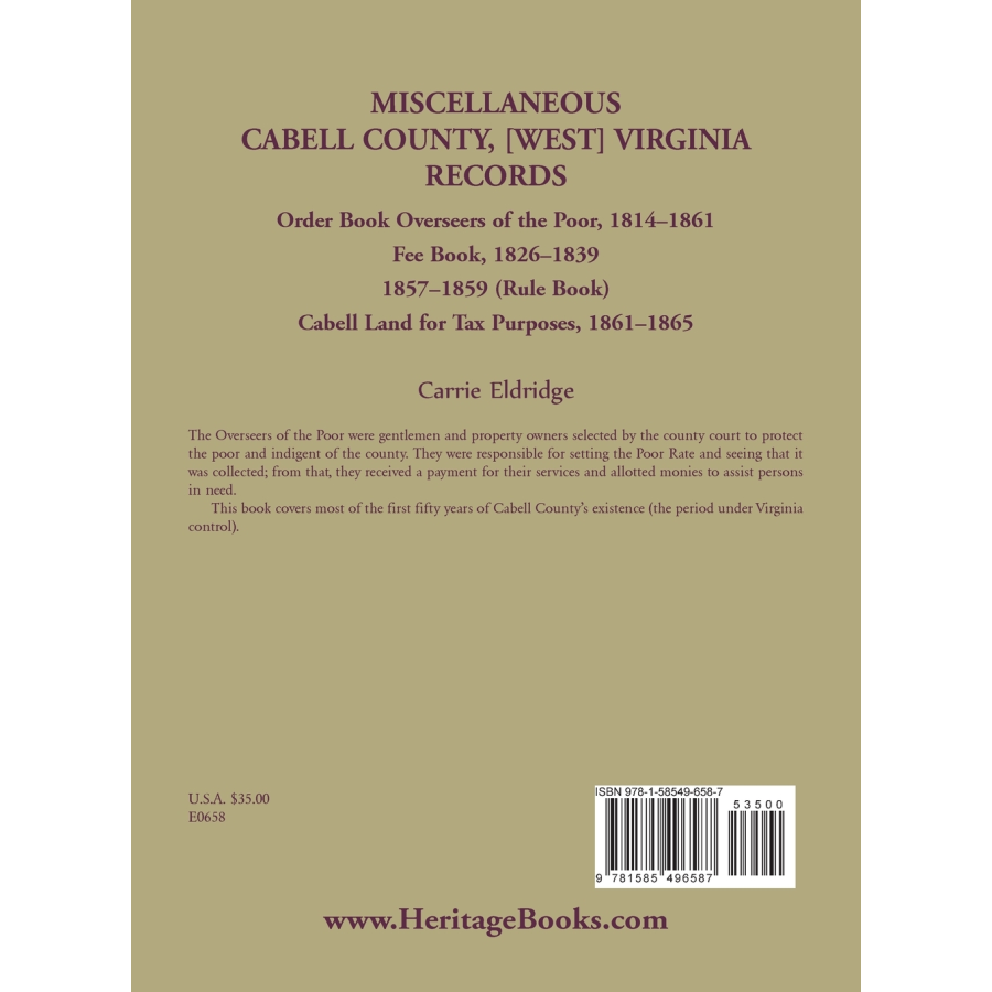 Miscellaneous Cabell County, West Virginia Records back cover