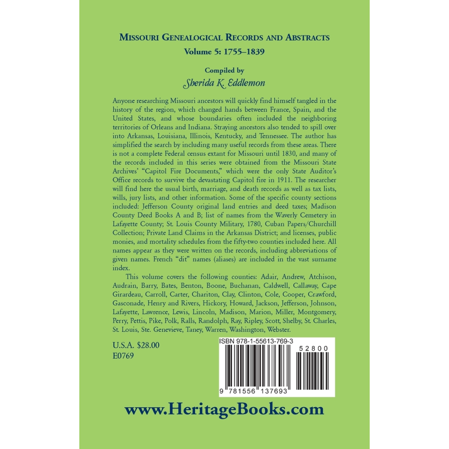 Missouri Genealogical Records and Abstracts, Volume 5: 1755-1839 back cover
